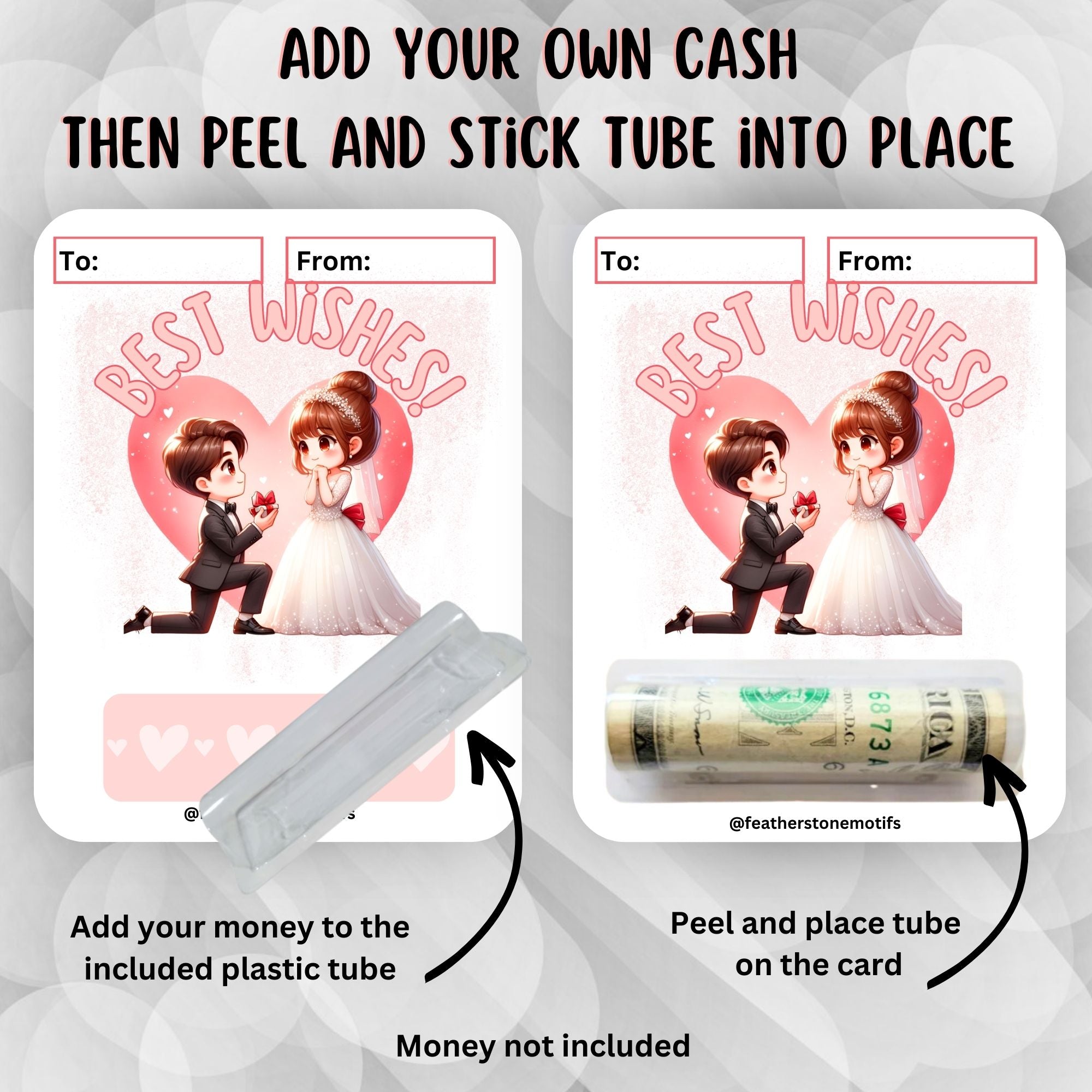 This image shows how to apply the money tube to the Best Wishes Money Card Kit.