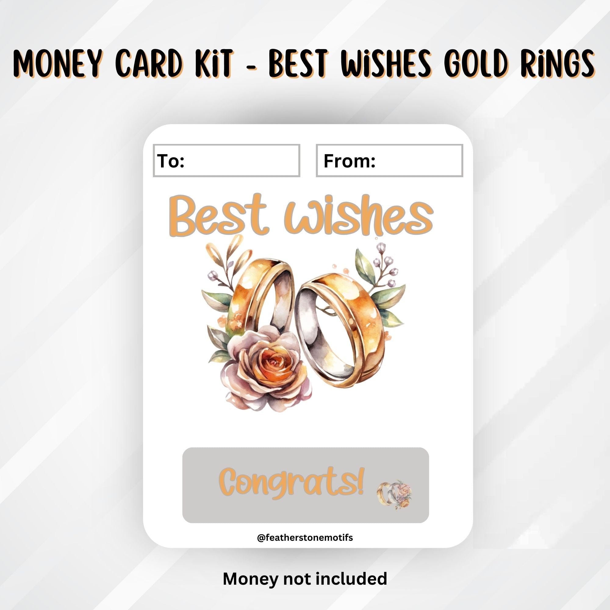 This image shows the Best Wishes Gold Rings Money Card Kit without the money tube.