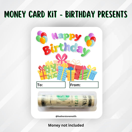 This image shows the money tube attached to the Birthday Presents Money Card.