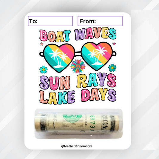 This images shows the money tube attached to the Boat Waves Money Card Kit.