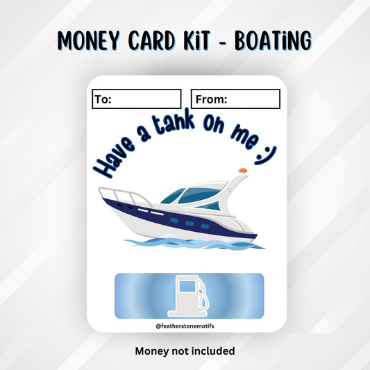 This image shows the Boating Have a Tank on Me Money Card Kit without the money tube attached.
