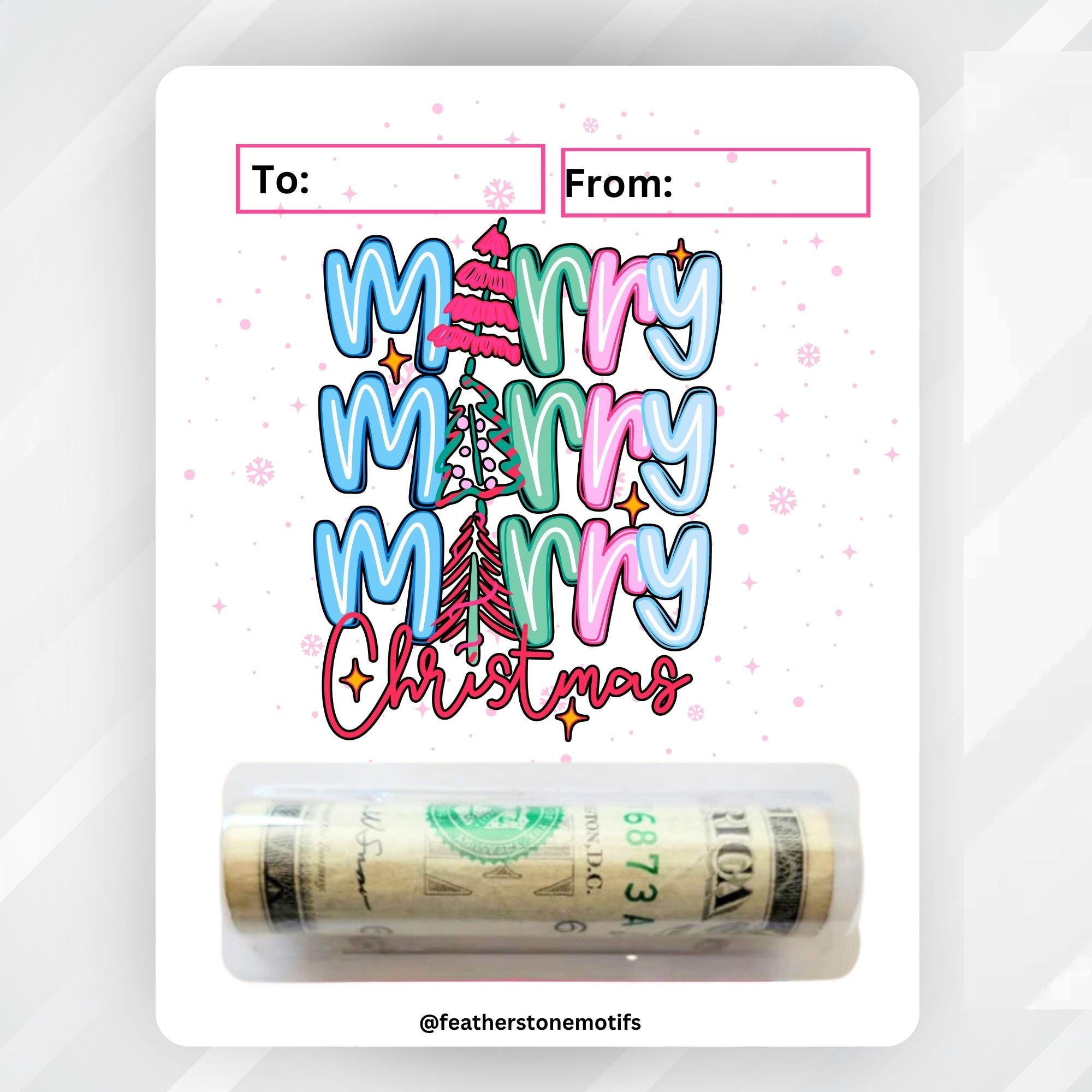 This image shows the money tube attached to the Bright Christmas Money Card.