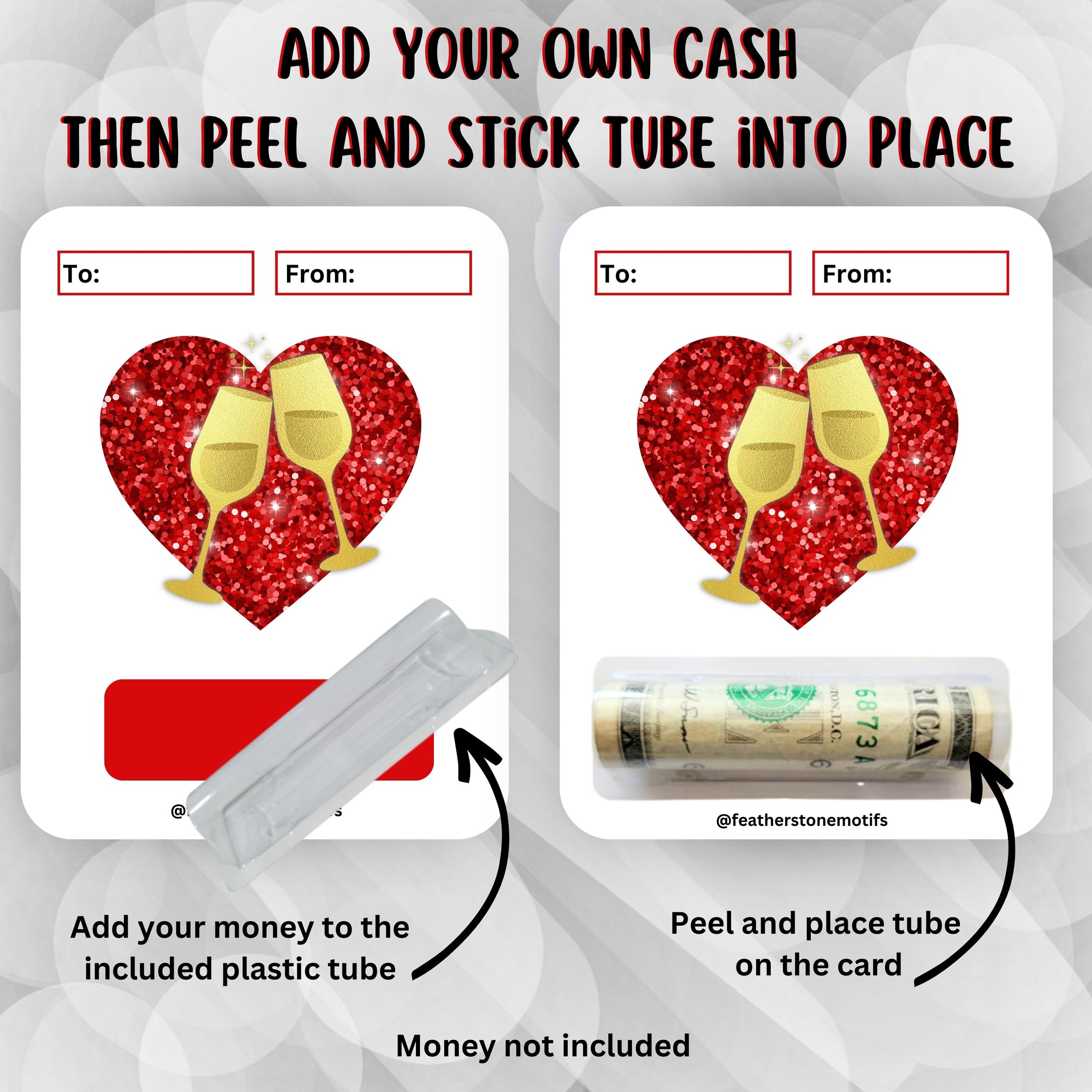 This image shows how to attach the money tube to the Cheers Money Card.