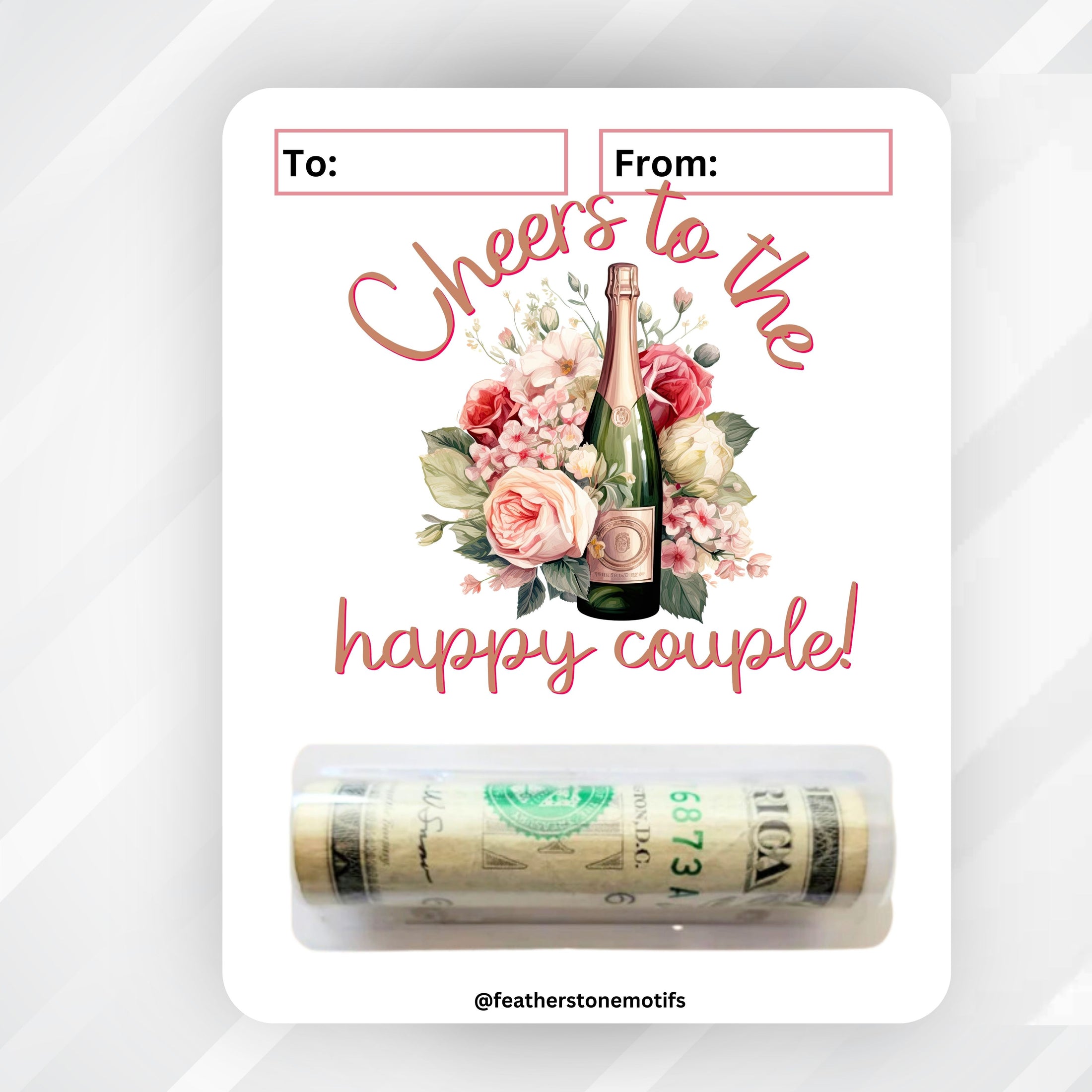 This image shows the money tube attached to the Cheers to the Happy Couple Money Card.
