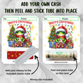 Load image into Gallery viewer, This image shows how to attach the money tube to the Christmas Frog Money Card.
