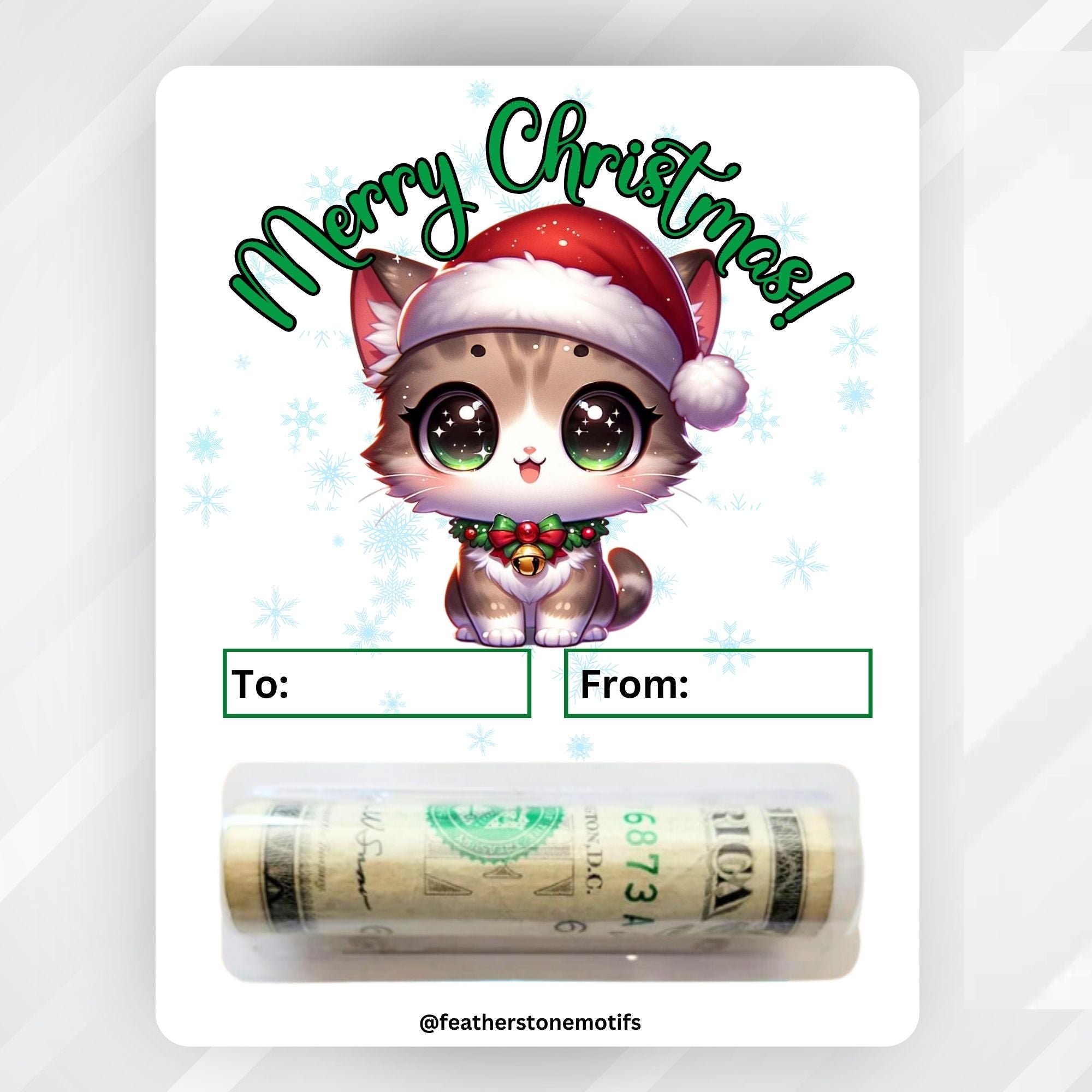 This image shows the money tube attached to the Christmas Kitten Money Card.