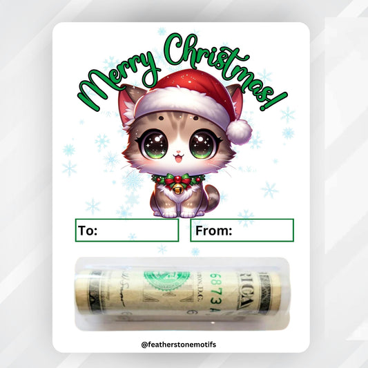 This image shows the money tube attached to the Christmas Kitten Money Card.