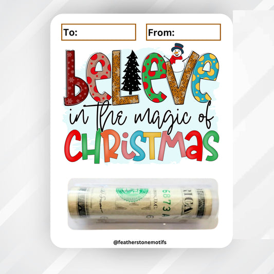 This image shows the money tube attached to the Christmas Magic Money Card.