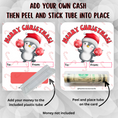 Load image into Gallery viewer, This image shows how to attach the money tube to the Christmas Penguin Money Card.
