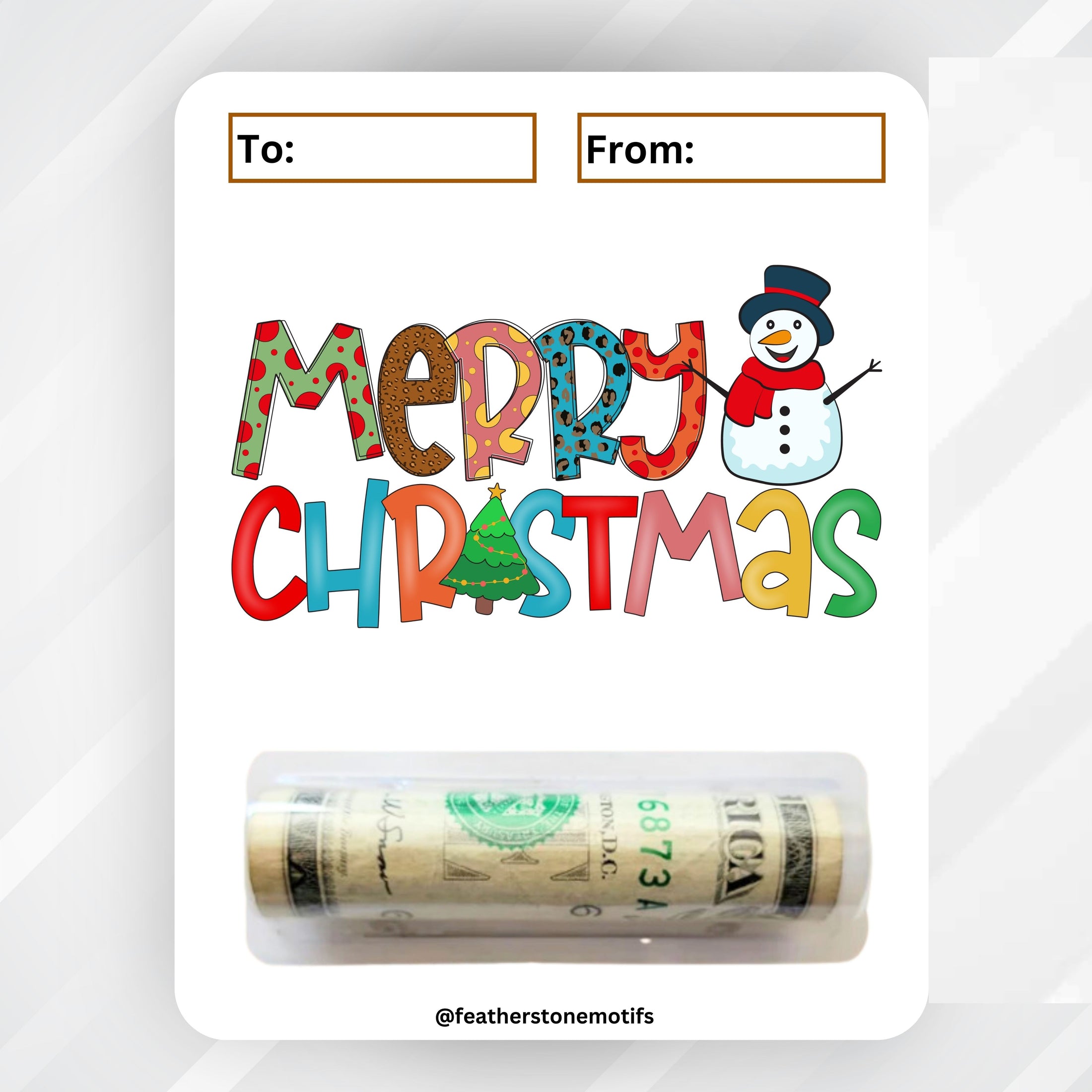This image shows the money tube attached to the Christmas Snowman Money Card.