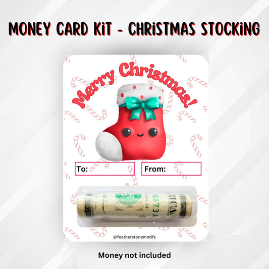 This image shows the money tube attached to the Christmas Stocking Money Card.