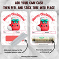 Load image into Gallery viewer, This image shows how to attach the money tube to the Christmas Stocking Money Card.
