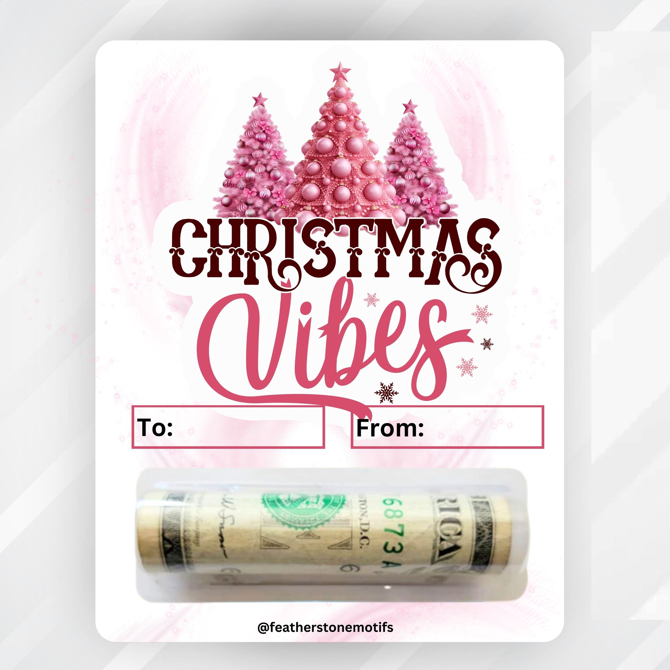 This image shows the Christmas Vibes money card with money tube attached.