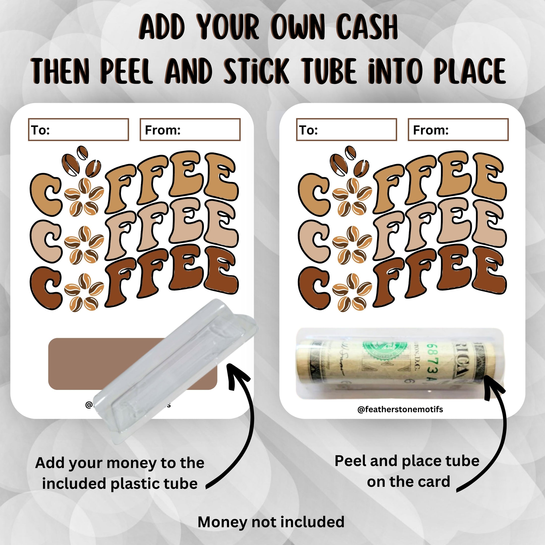 This image shows how to attach the money tube to the Coffee Money Card.