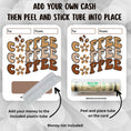 Load image into Gallery viewer, This image shows how to attach the money tube to the Coffee Money Card.
