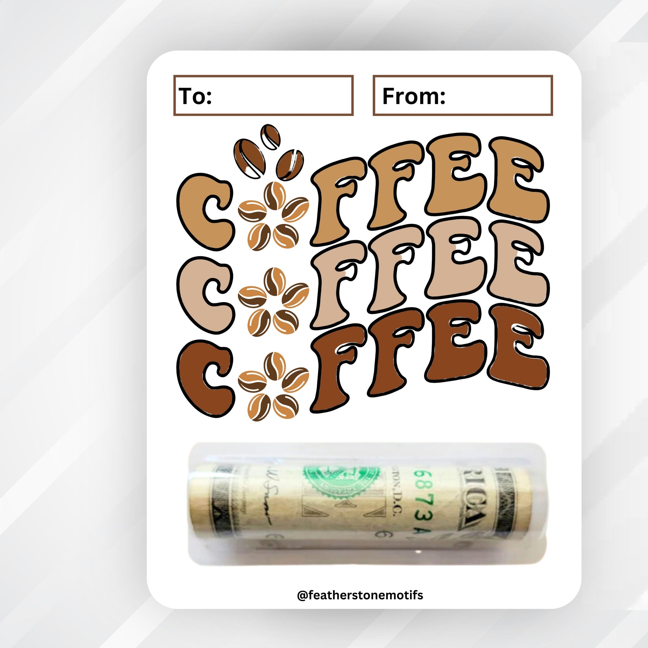 This image shows the money tube attached to the Coffee Money Card.
