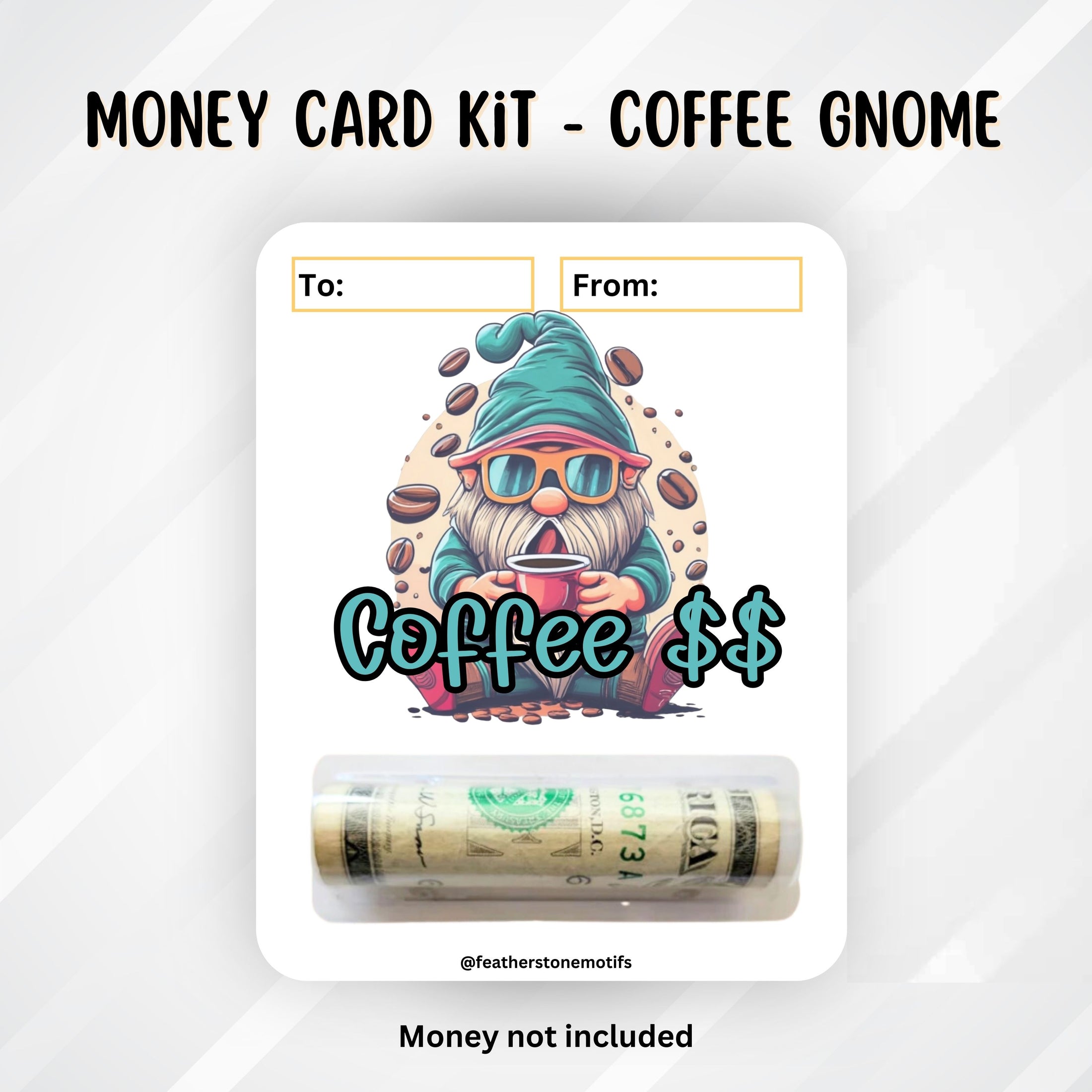 This image shows the money tube attached to the Coffee Gnome Money Card.