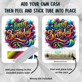 Load image into Gallery viewer, This image shows how to attach the money tube to the Birthday Color Explosion! Card Kit.
