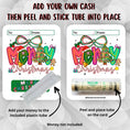 Load image into Gallery viewer, This image shows how to attach the money tube to the Colorful Christmas Money Card.
