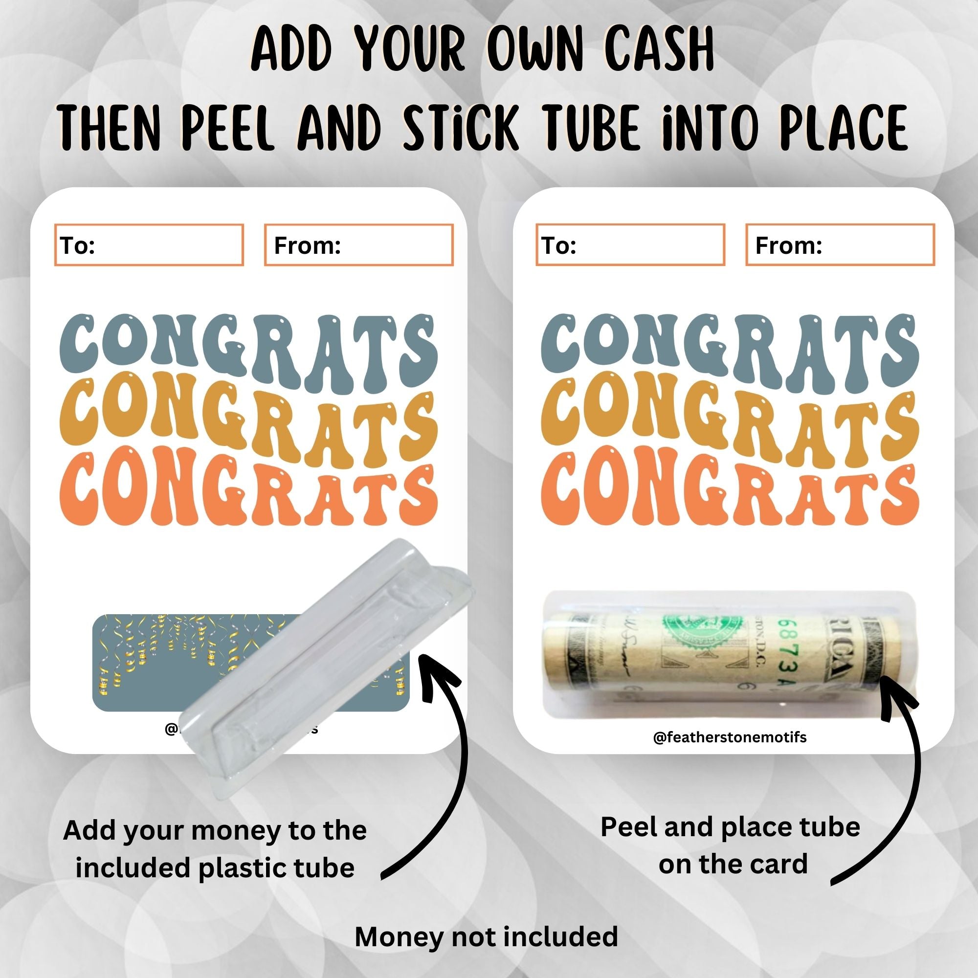 This image shows how to attach the money tube to the Congrats Money Card.