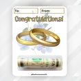 Load image into Gallery viewer, This image shows the money tube attached to the Congratulations Gold Rings Money Card Kit.
