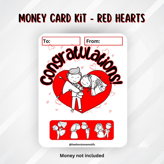 This image shows the Congratulations Red Hearts Money Card Kit without the money tube.