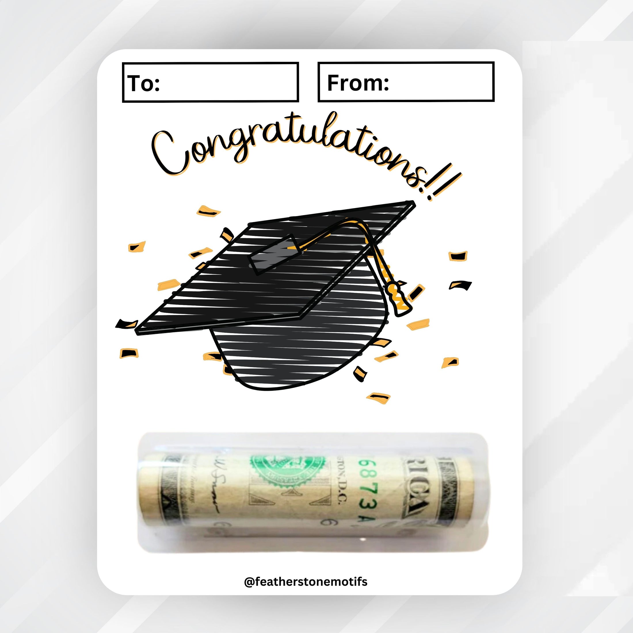 This image shows the money tube attached to the Congratulations Grad!! Money Card.