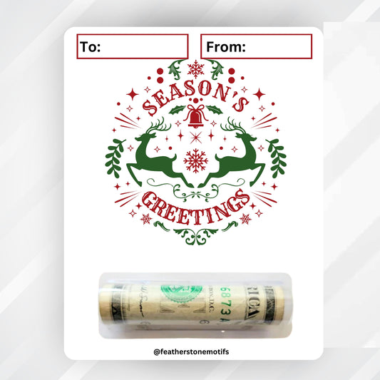 This image show the money tube attached to the Deer Greetings money card.