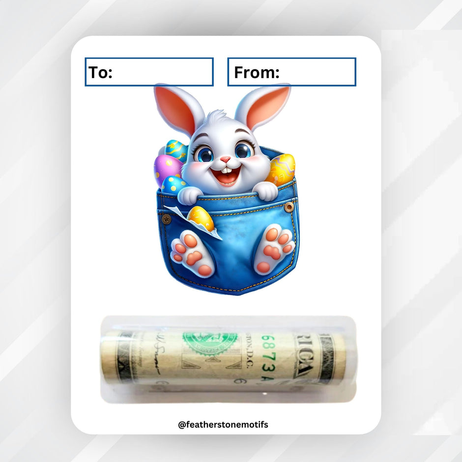 This image shows the Easter Bunny Money Card with the money tube attached.