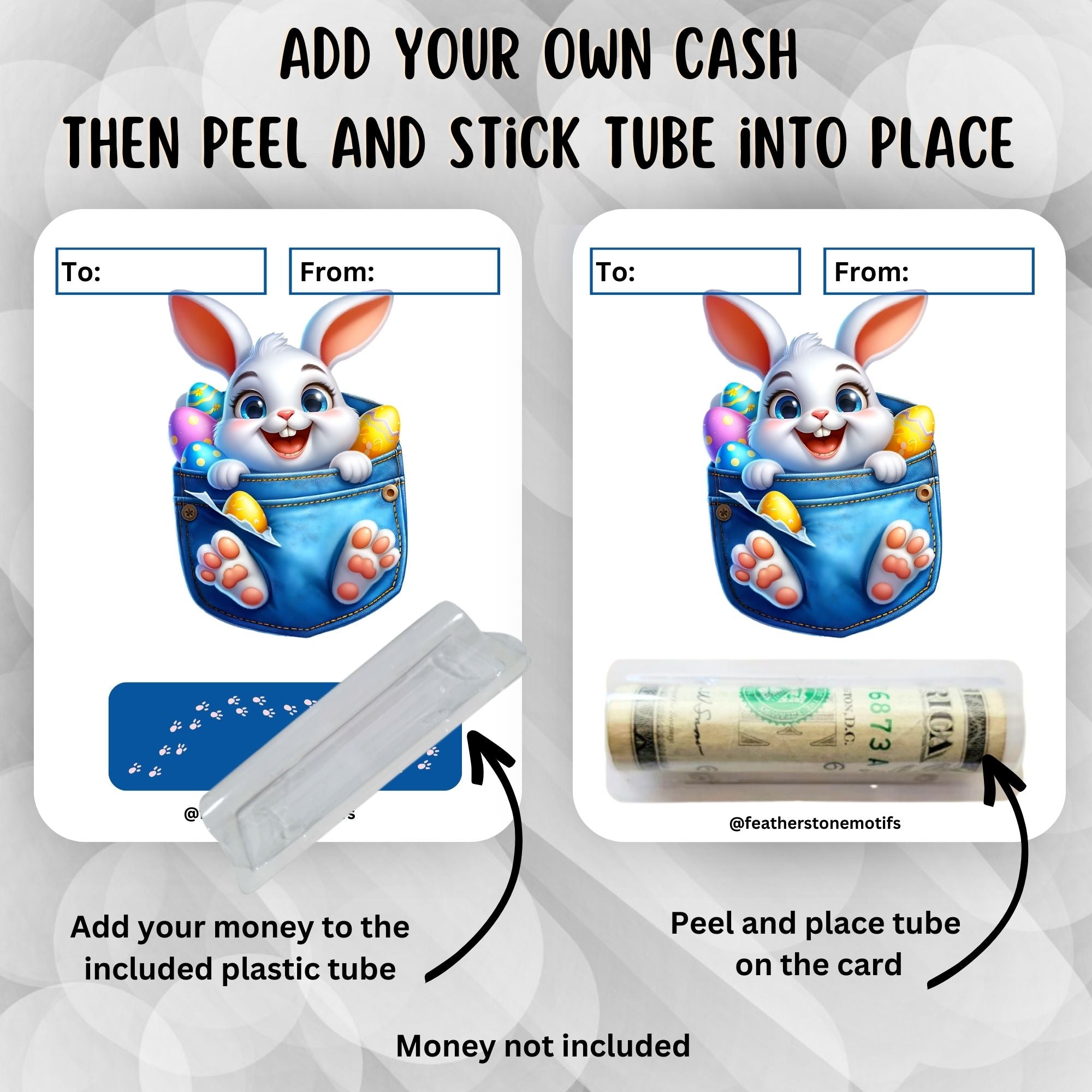 This image shows how to attach the money tube to the Easter Bunny Money Card.