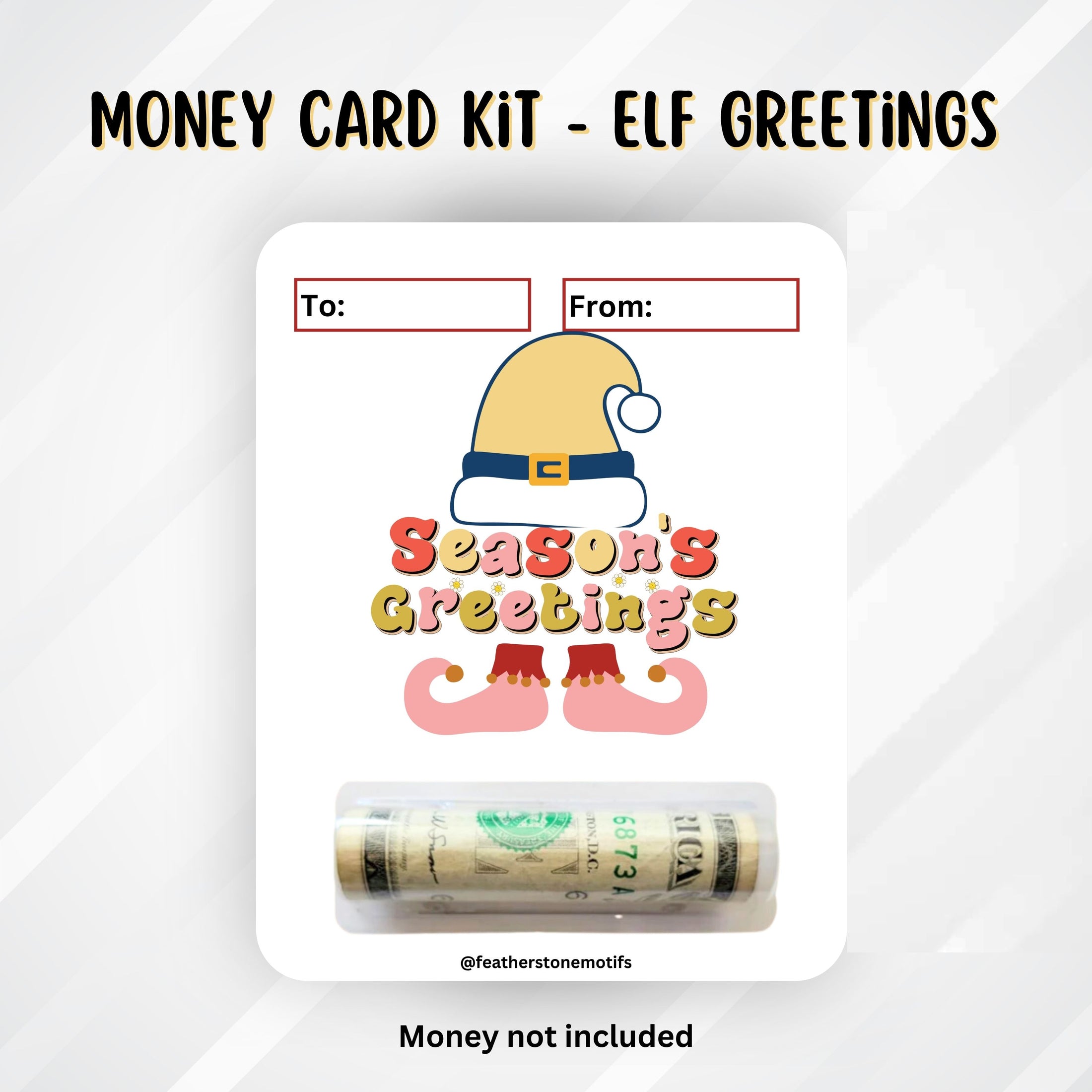 This image shows the money tube attached to the Elf Greetings money card.