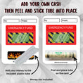 Load image into Gallery viewer, This image shows how to attach the money tube  to the Emergency Funds  money card.
