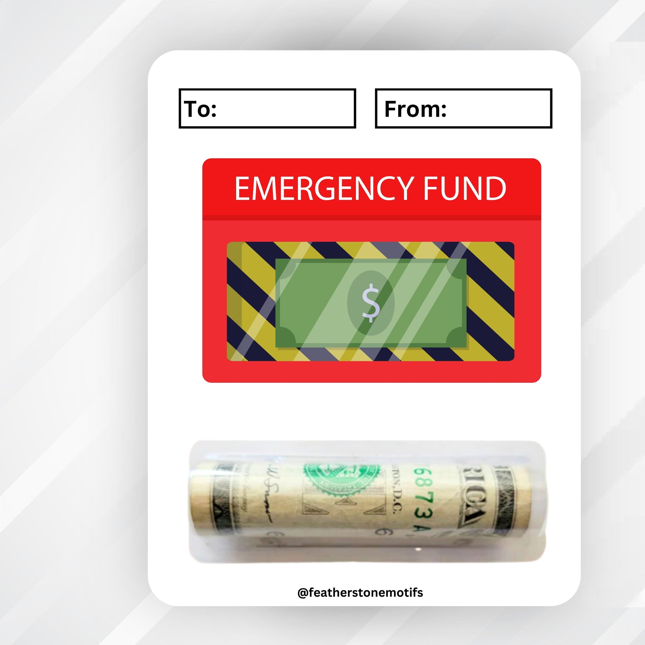 This image shows the money tube attached to the Emergency Funds money card.
