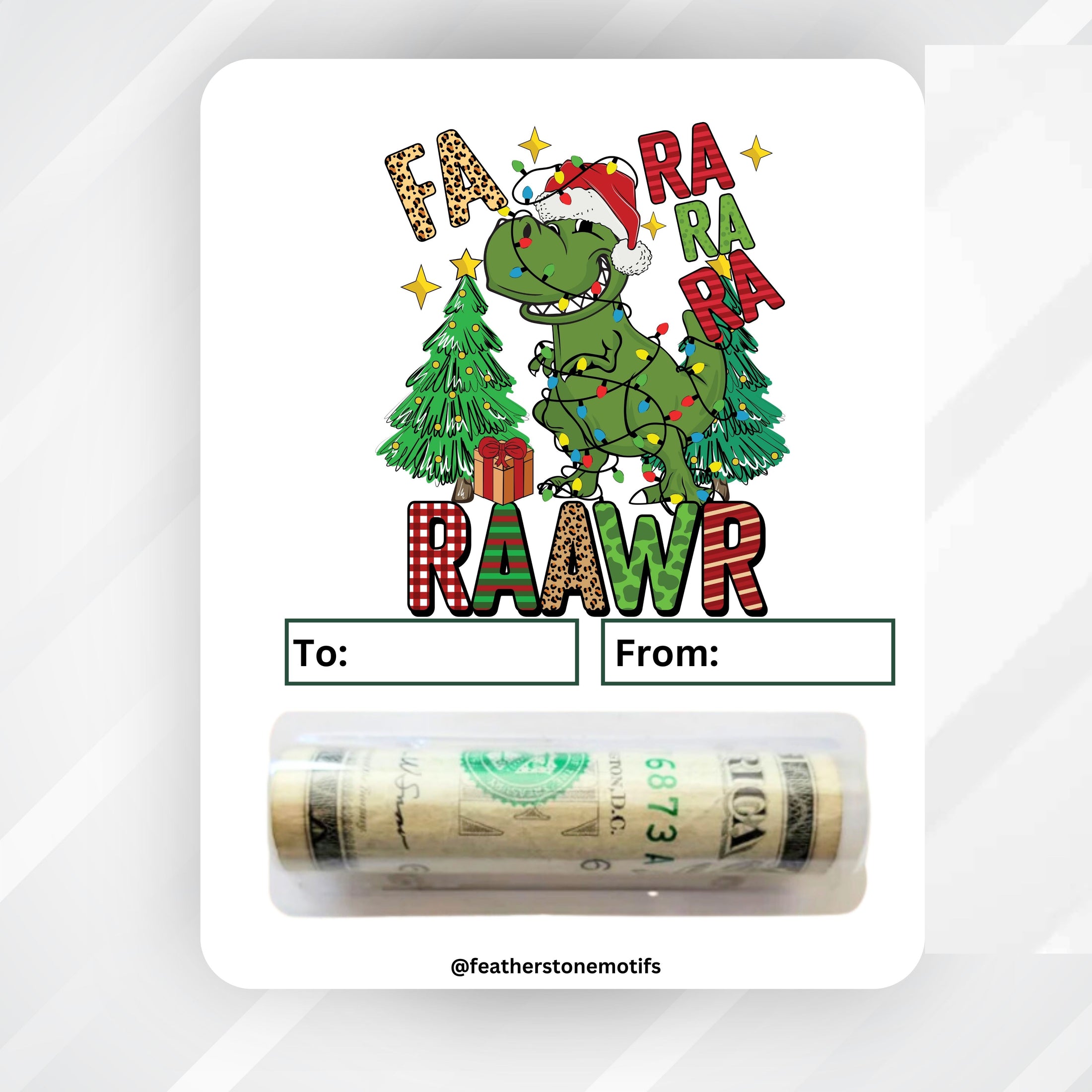 This image shows the money tube attached to the Fa Ra Raawr Money Card.