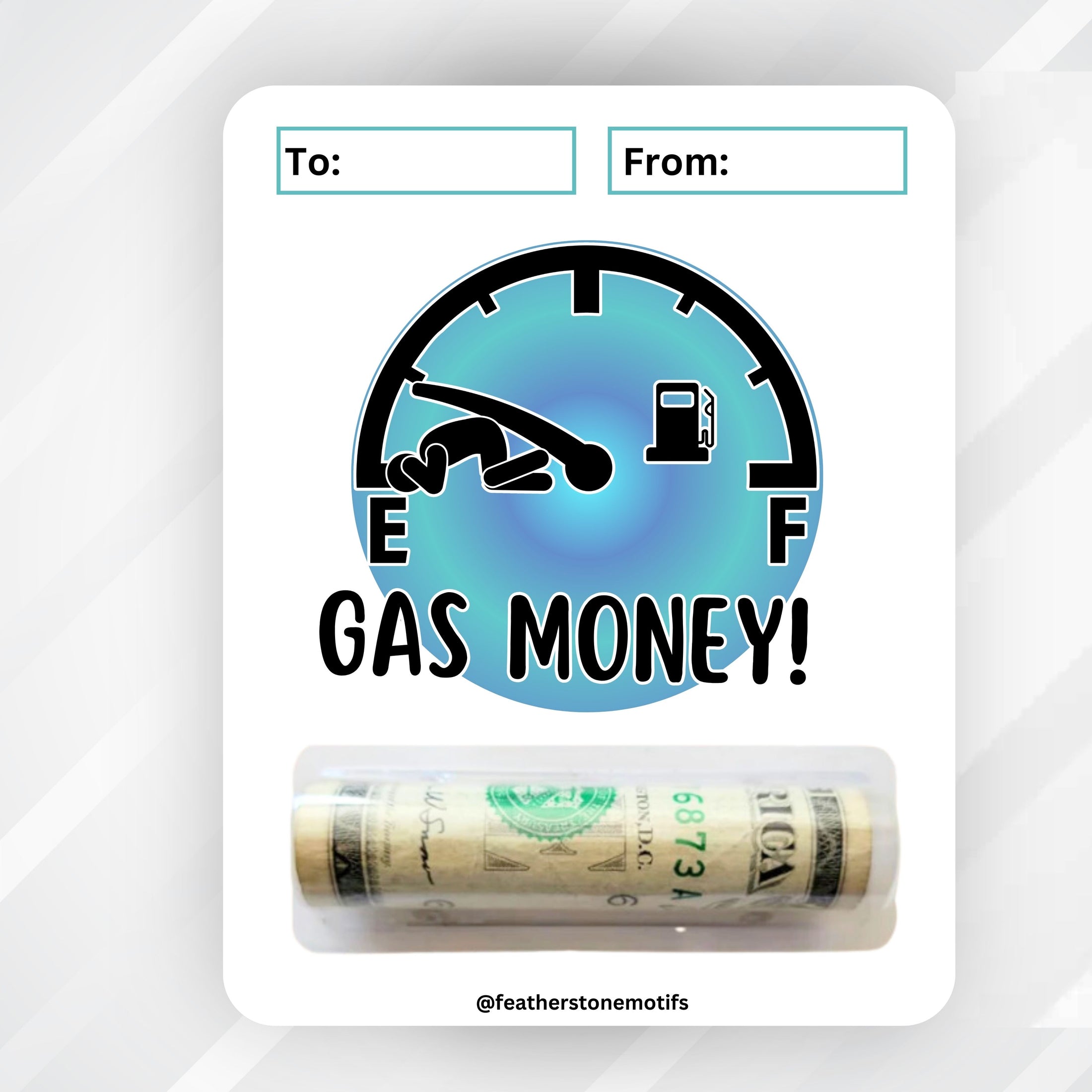 This image shows the money tube attached to the Gas Money 1 Money Card.