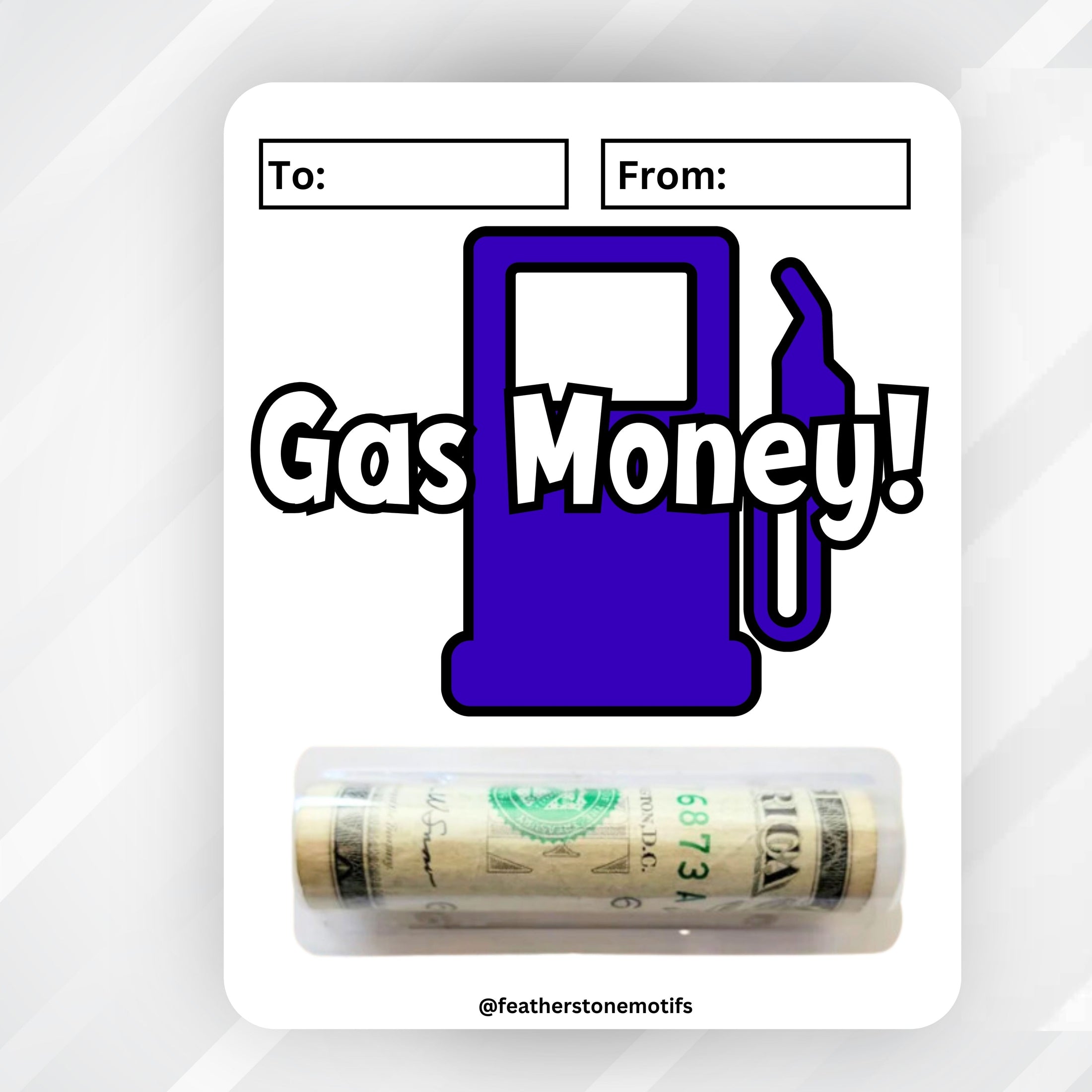 This image shows the money tube attached to the Gas Money 3 Money Card.