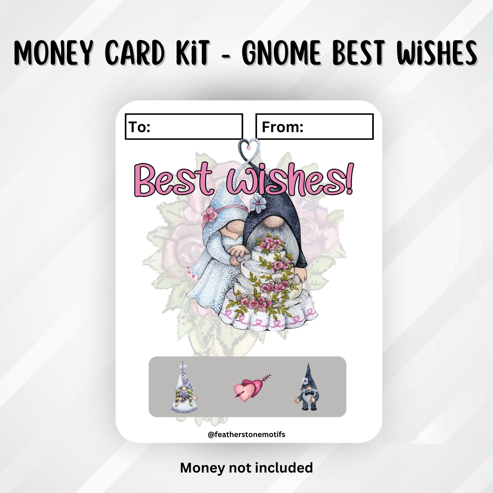 This image shows the Gnome Best Wishes Money Card Kit without the money tube.