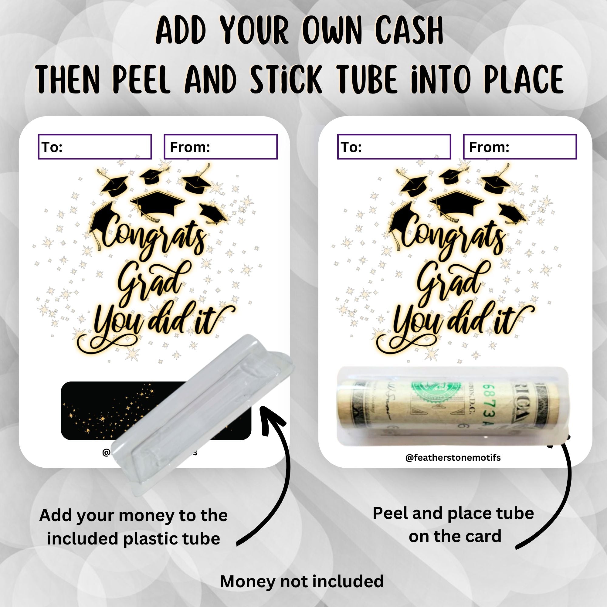 This image shows how to attach the money tube to the You Did It Graduation Money Card Kit.