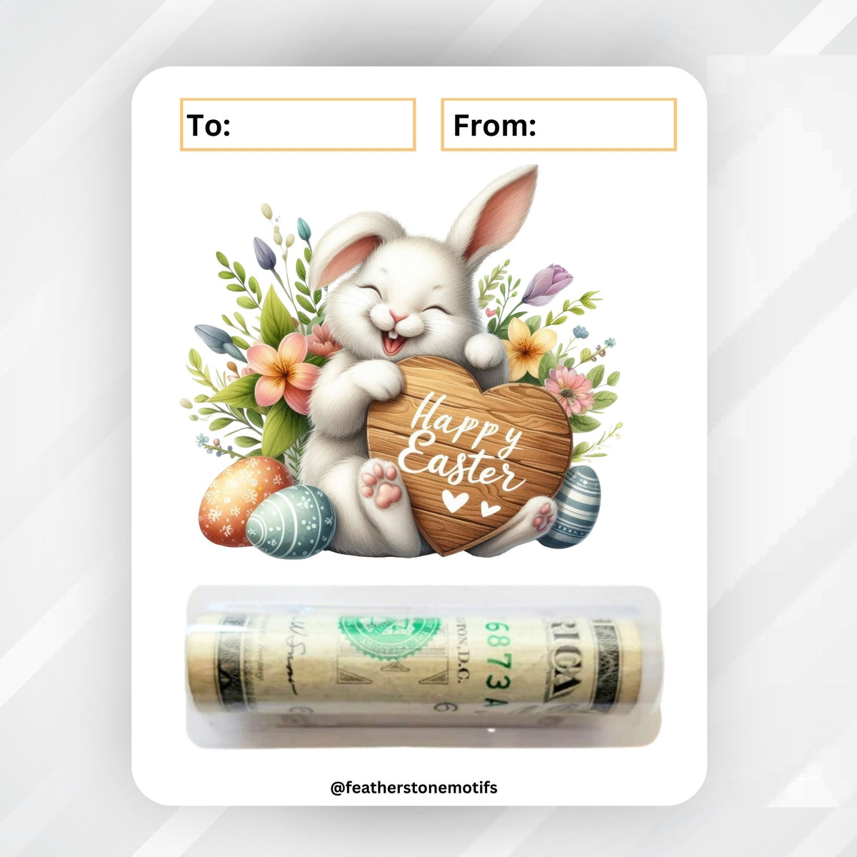 This image shows the money tube attached to the Happy Easter 1 Easter Money Card.