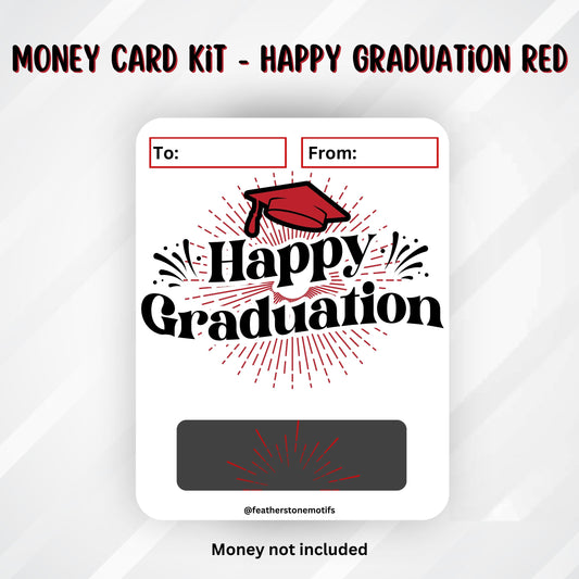 This image shows the Red Happy Graduation Money Card without the money tube.