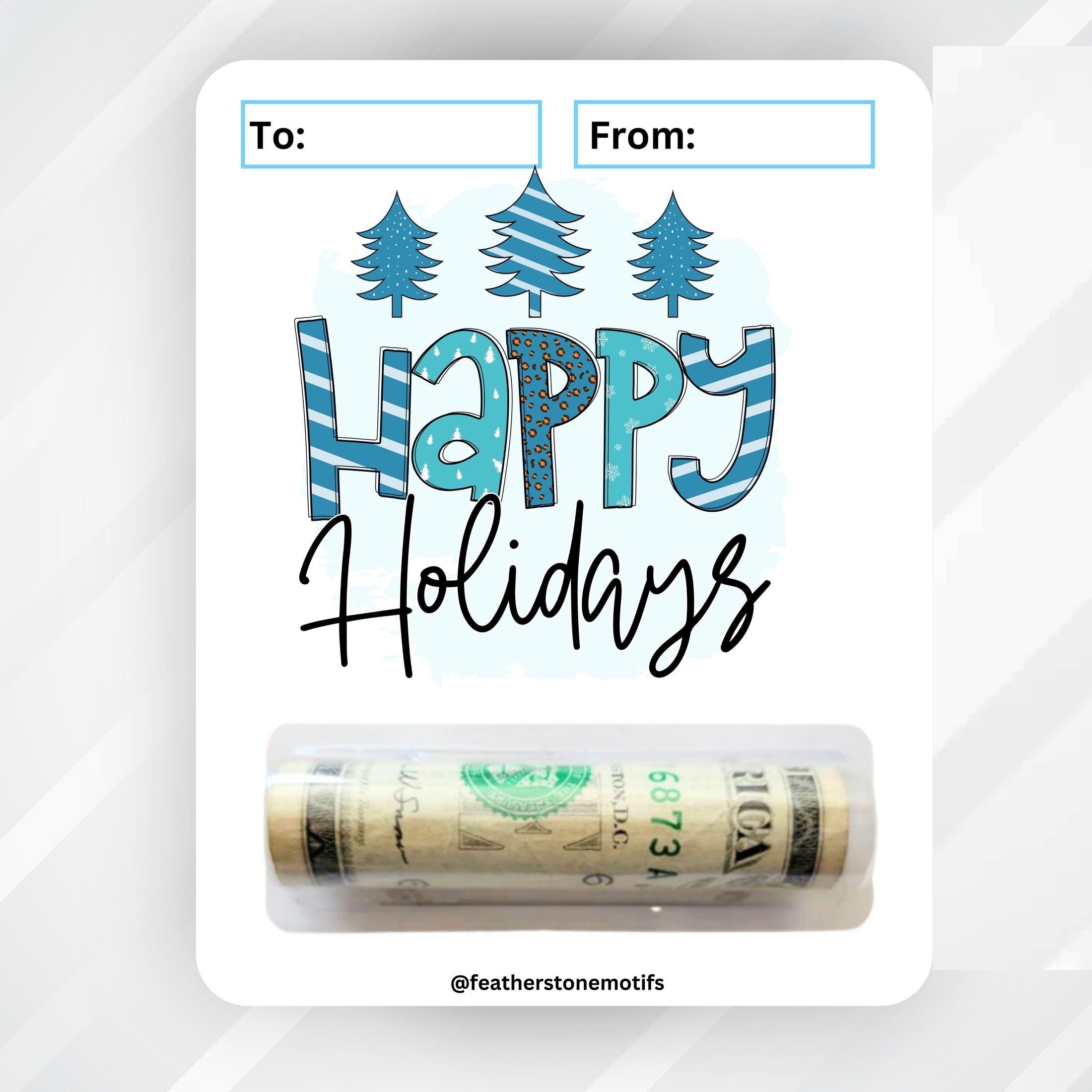 This image shows the money tube attached to the Happy Holidays Money Card.