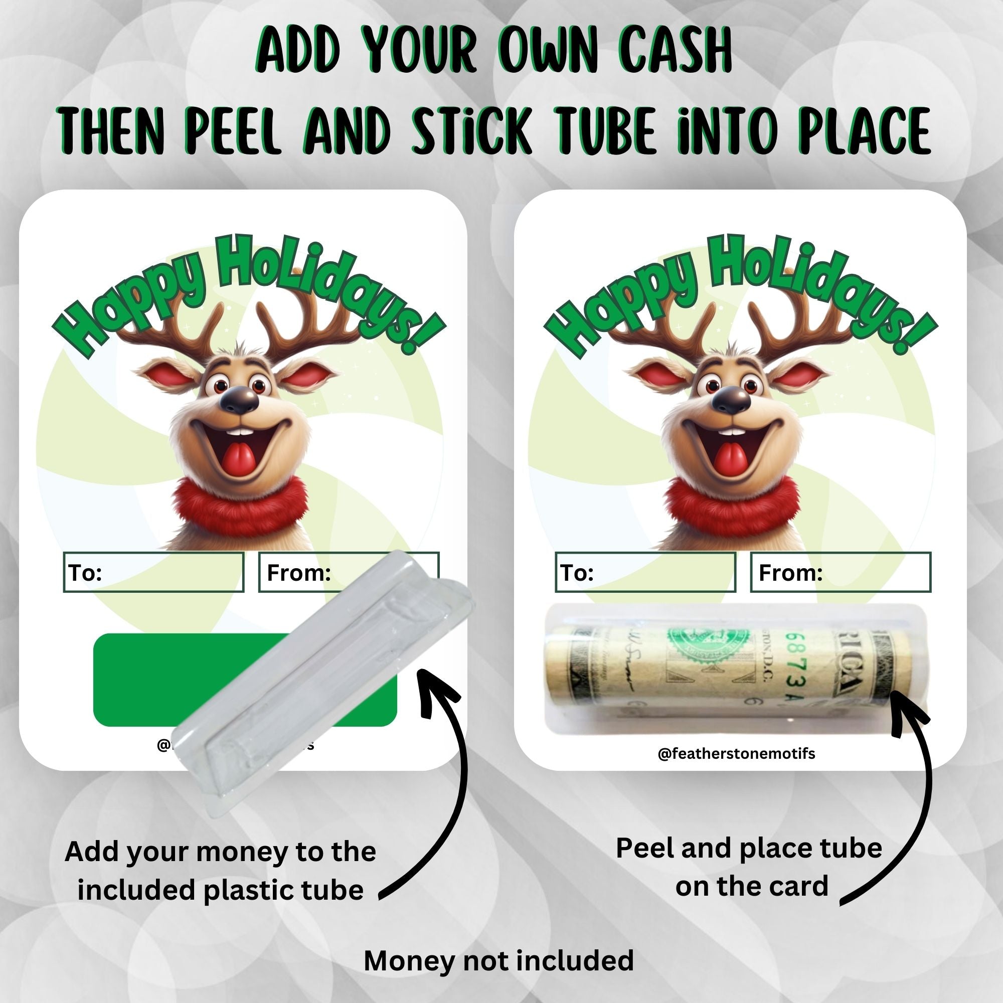 This image shows how to attach the money tube to the Happy Reindeer Money Card.
