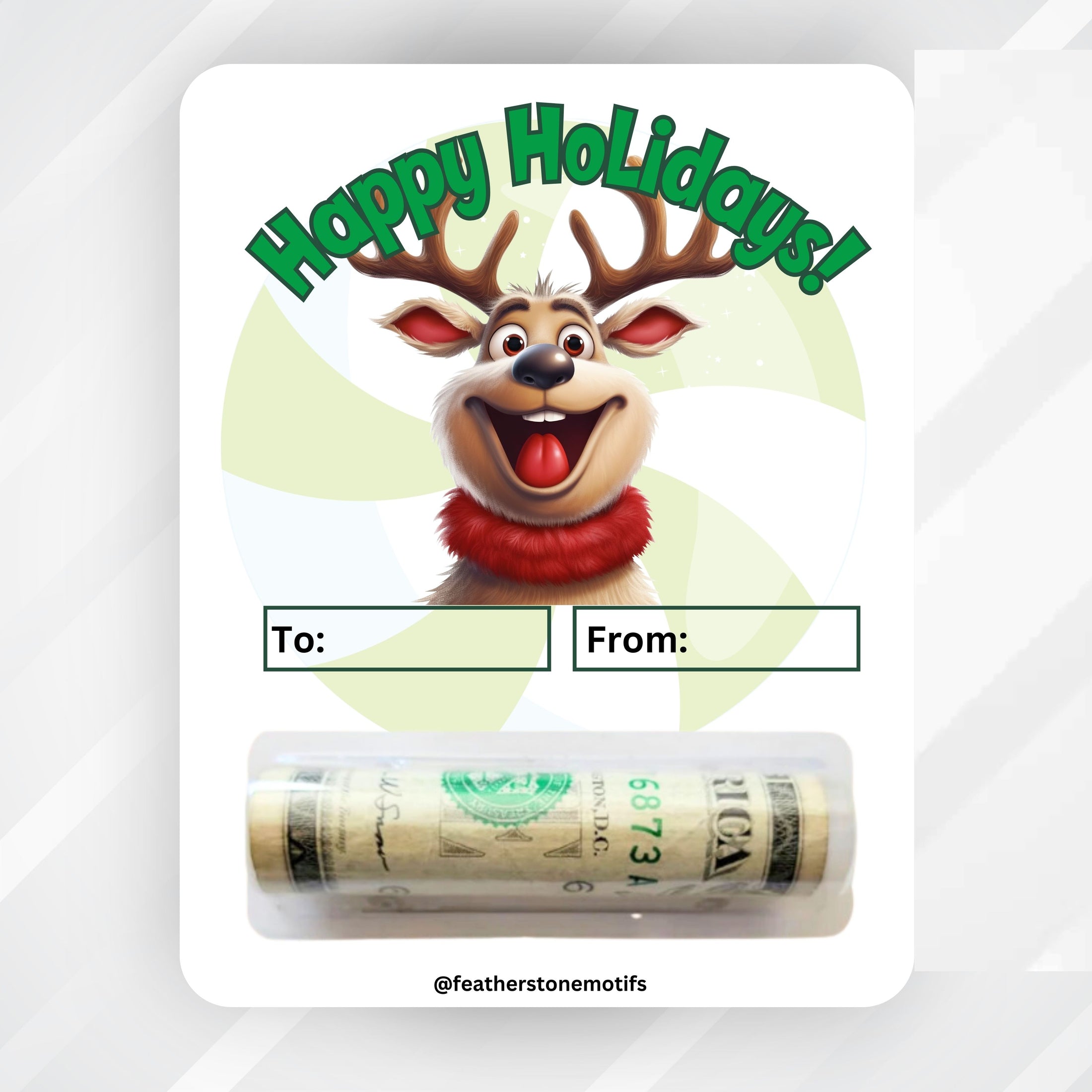 This image shows the money tube attached to the Happy Reindeer Money Card.