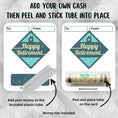 Load image into Gallery viewer, This image shows how to attach the money tube to the Happy Retirement 1 Retirement Money Card Kit.
