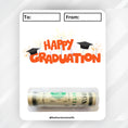 Load image into Gallery viewer, This image shows the money tube attached to the Orange Happy Graduation Money Card.
