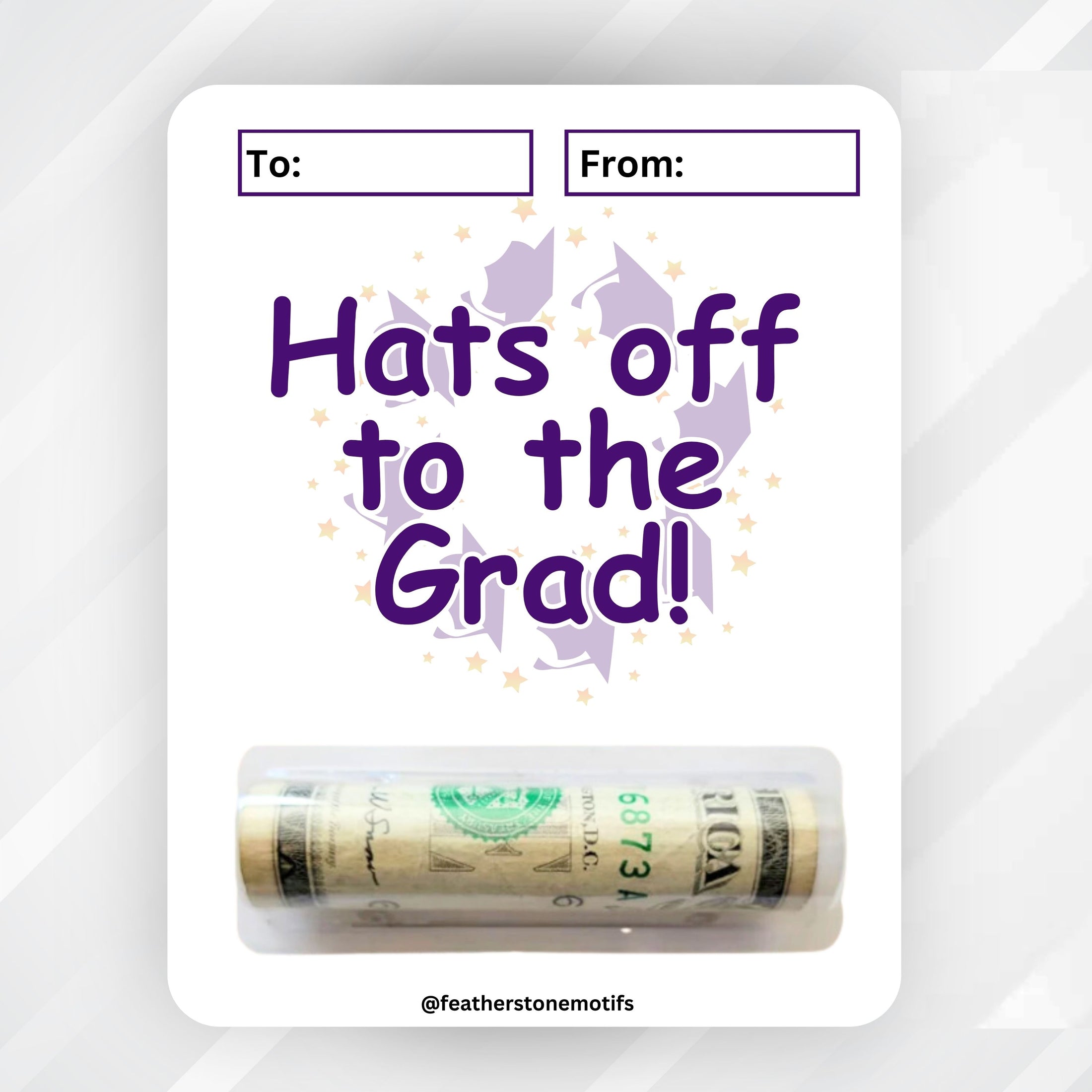 This image shows the money card attached to the Purple Hats off to the Grad Money Card.