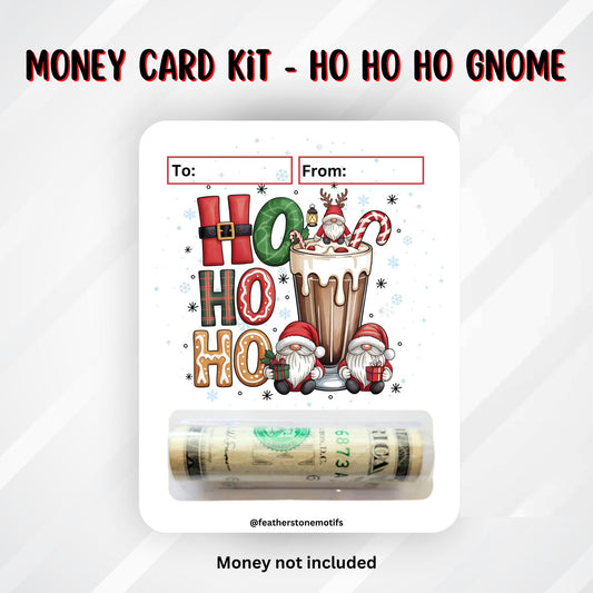 This image shows the money tube attached to the Ho Ho Ho Gnome Money Card.