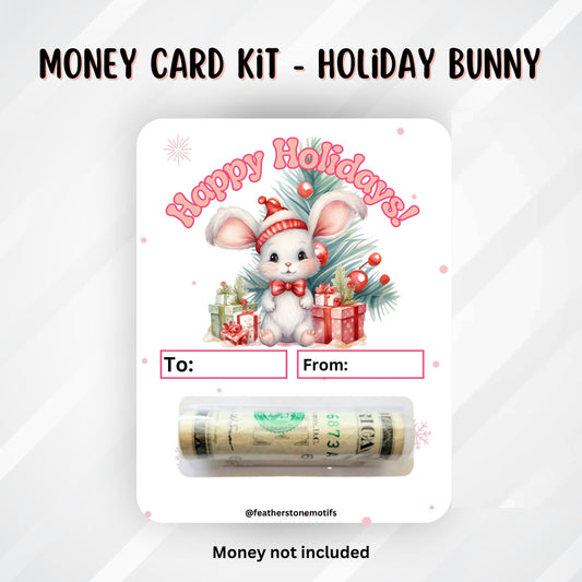 This image shows the money tube attached to the Holiday Bunny money card.