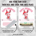 Load image into Gallery viewer, This image shows how to attach the money tube to the Holiday Bunny 2 Money Card.
