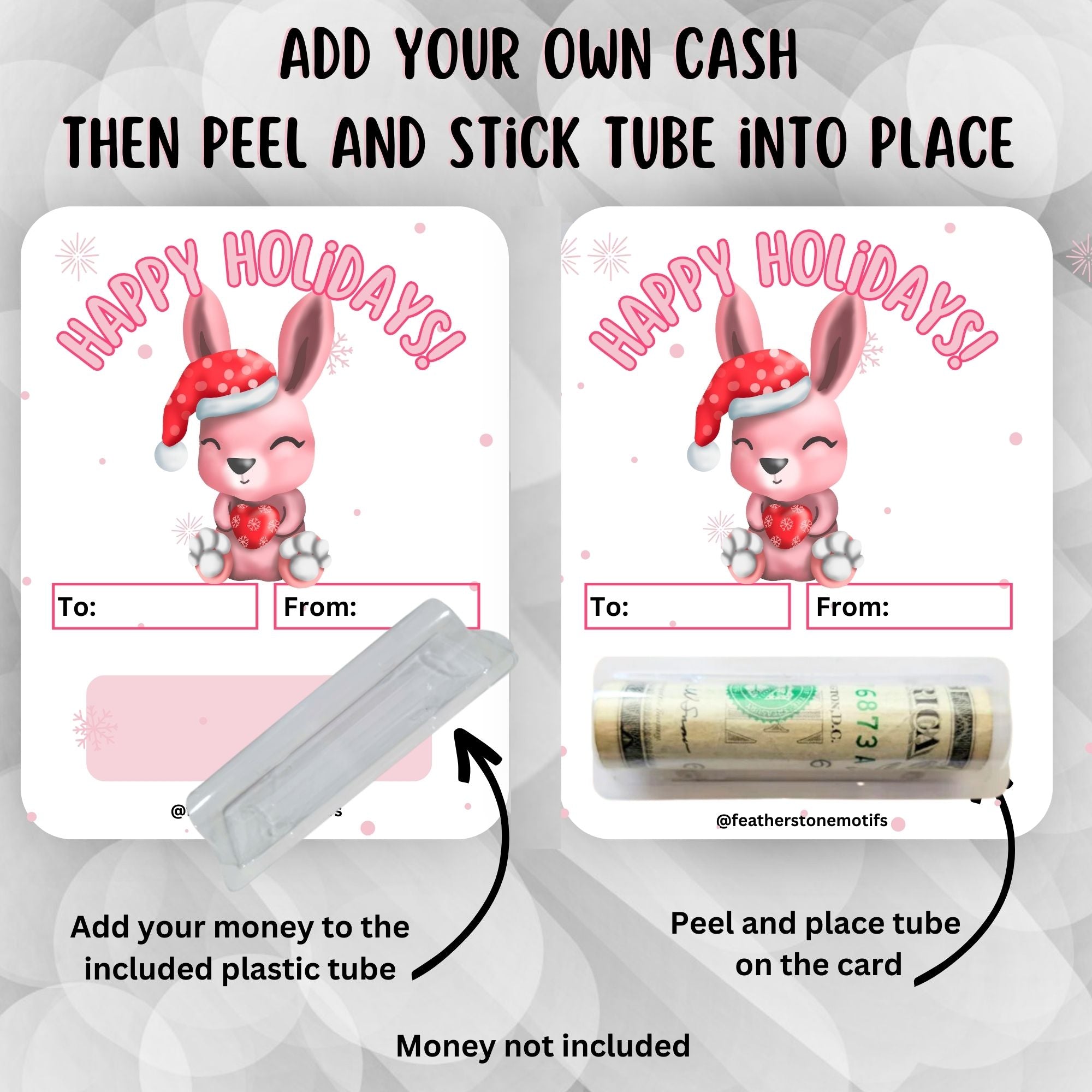 This image shows how to attach the money tube to the Holiday Bunny 2 Money Card.